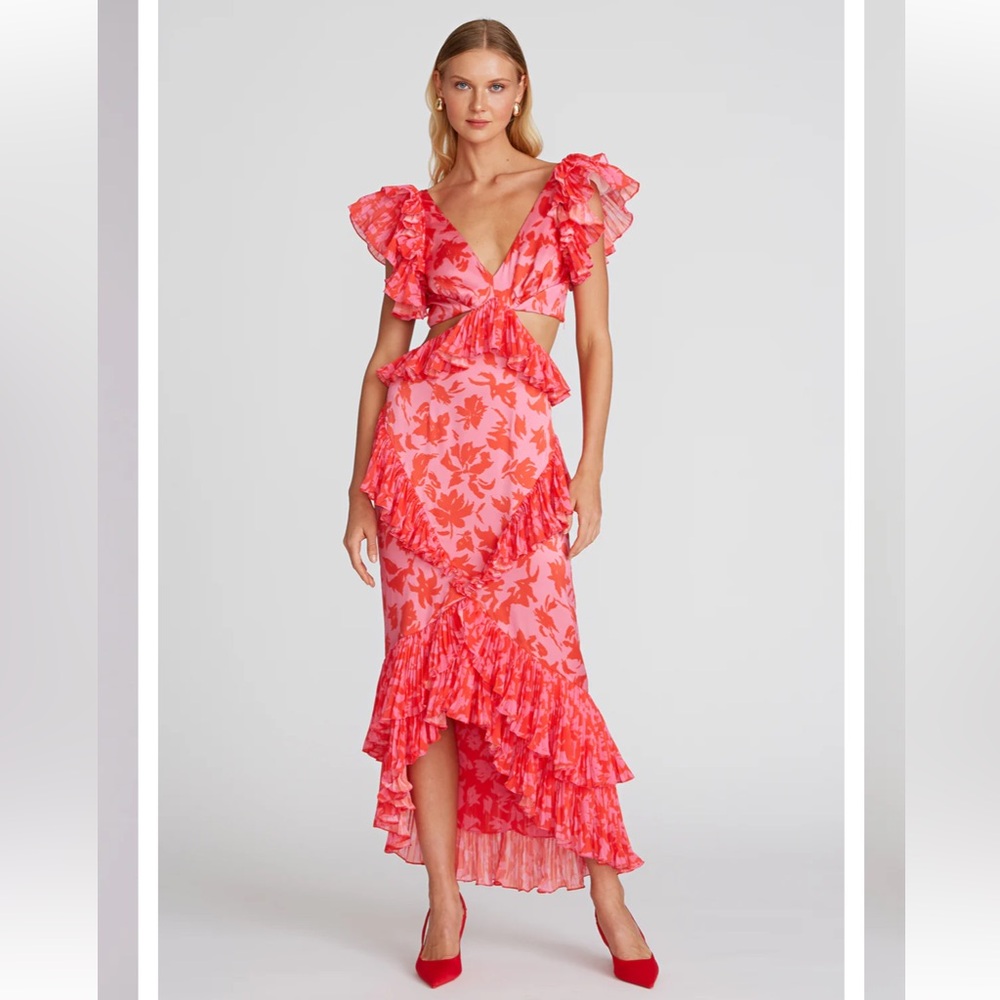 AMUR Gen Cut Out Dress Plumeria Pink Abstract Floral size 0